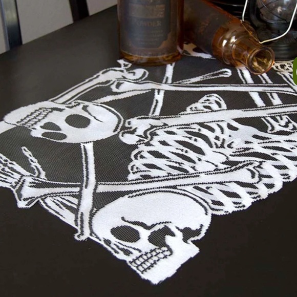 Rest in Peace Skull and Bones lace runner - Picture 1 of 12